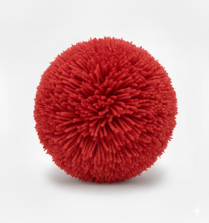 Maszynowo wykonany pompon z włóczki – czerwony, miękkie i gotowe do montażu.png